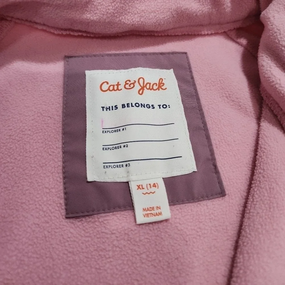 Cat & Jack Fleece Jacket Kids XL 14 Pink Cozy Layering warm recycled outdoor